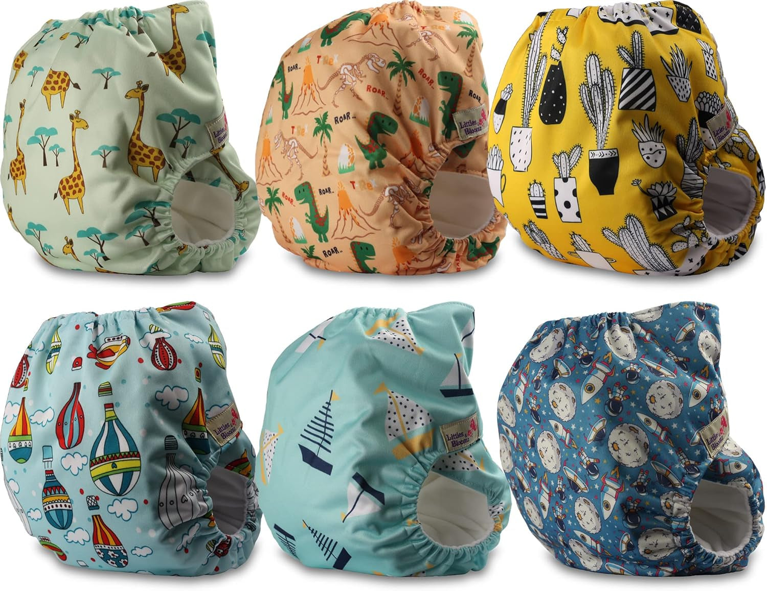 Littles and Bloomz Reusable Diaper FLV2-0602, Standard Hook and Loop Closure, 6 Diapers