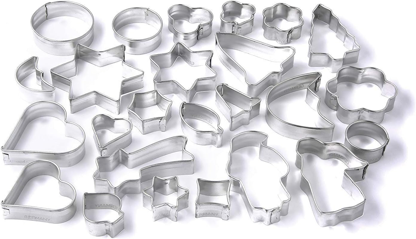 Set de forme de biscuiți Zenker, 25 de piese, patiserie, forme pentru biscuiți, biscuiți și fondant, forme de biscuiți în diferite dimensiuni și o varietate de modele, cantitate: 1 x set de 25 de piese, culoare: argintiu
