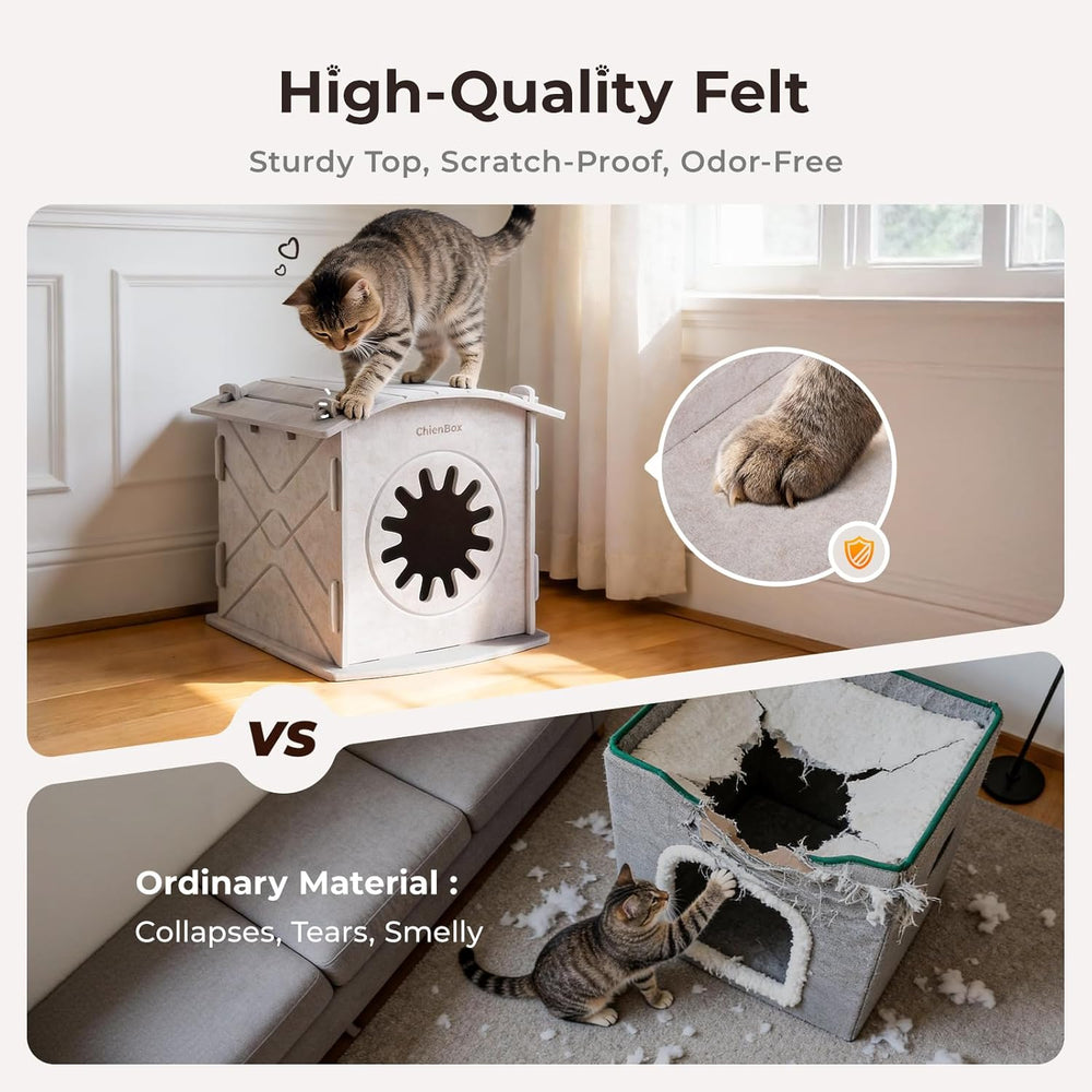 Katzenhaus Indoor aus Filz: Warmes Und Gemütliches Katzenbett, Katzenhöhle mit beruhigendem Kratzbogen, Robuste & Kratzfeste Katze Höhle, Abnehmbares Katzen Bett, Katzen Haus 38 x 36 x 38cm
