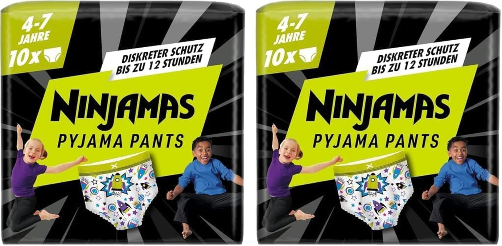 Spaceship Pajama Pants, 10 Pack Absorbent Night Pants, 7 Years, 17kg-30kg, All Night Leakage Protection