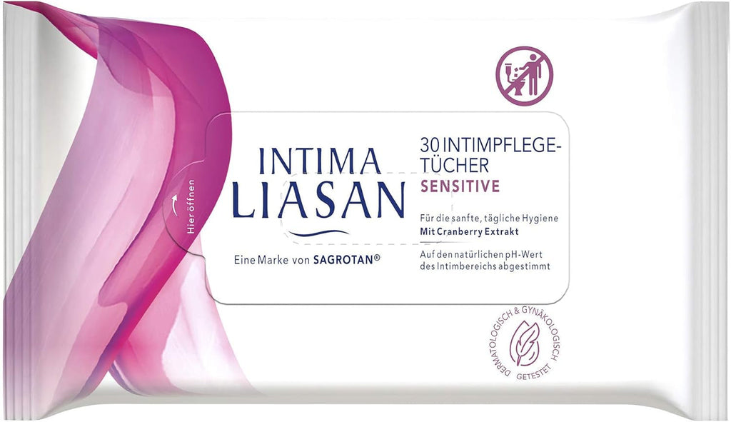 Intima Liasan by Sagrotan Șervețele igienice intime sensibile, fără săpun și fără alcool, 30 bucăți