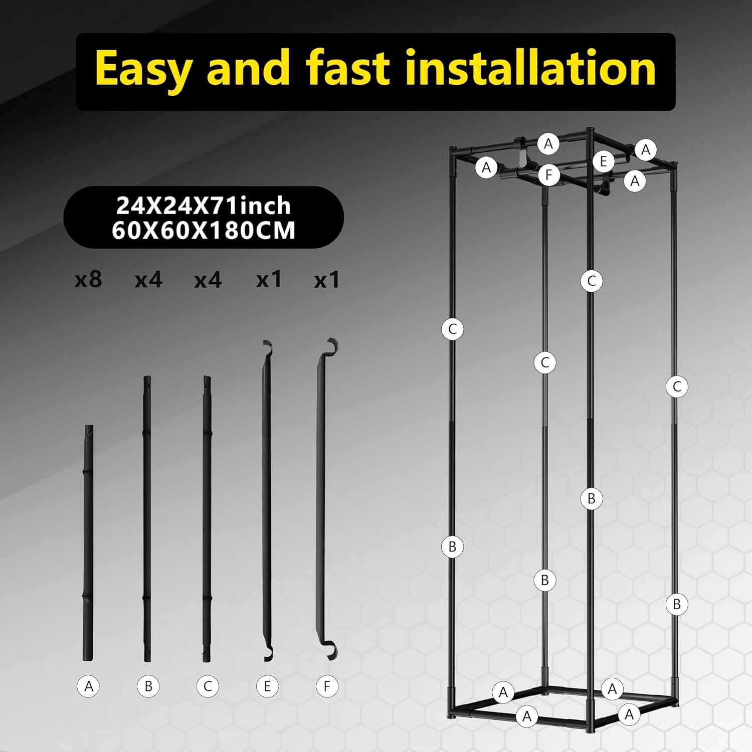 Grow Tent 60x60x180cm, Oxford 600D Material with Polyester Reflective Film, 22mm Steel Tubes, Vents and Viewing Windows, Grow Tents for Hydroponics, Greenhouses and Indoor Gardens