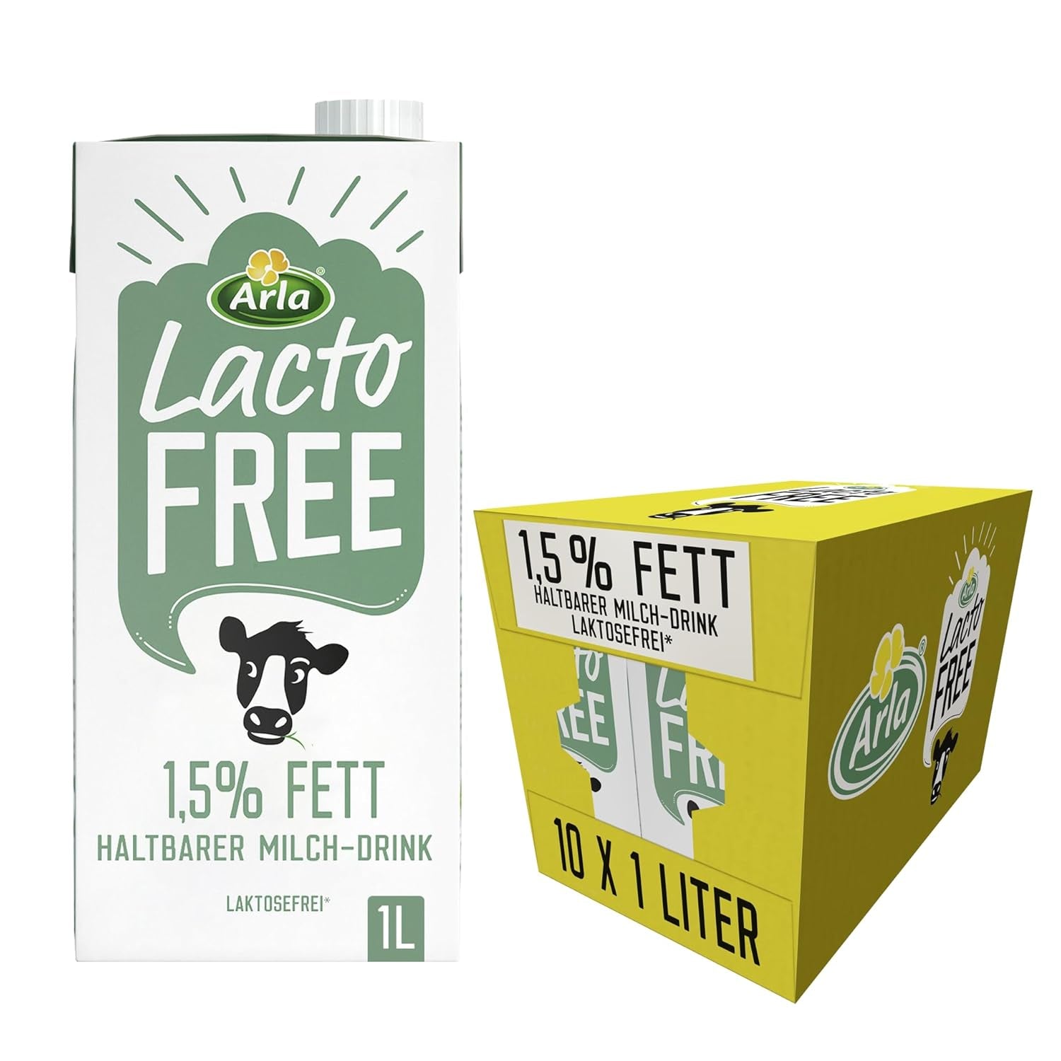 Arla LactoFREE Laktosefreie Haltbare Milch 1.5% Fett | 10 x 1L | echter Milchgeschmack, weniger süß | rich in Calcium and Vitamin B12