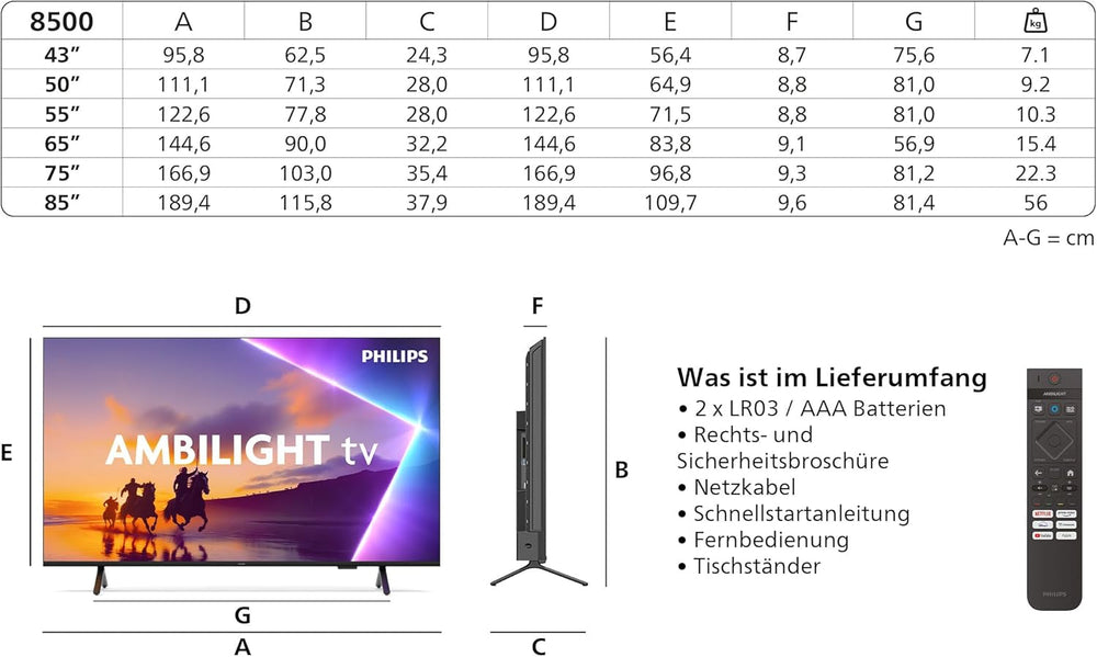 Televizor inteligent LED Philips Ambilight 50PUS8500 4K - ecran de 50 de inci cu Pixel Precise Ultra HD, Titan OS, Dolby Vision și sunet Dolby Atmos