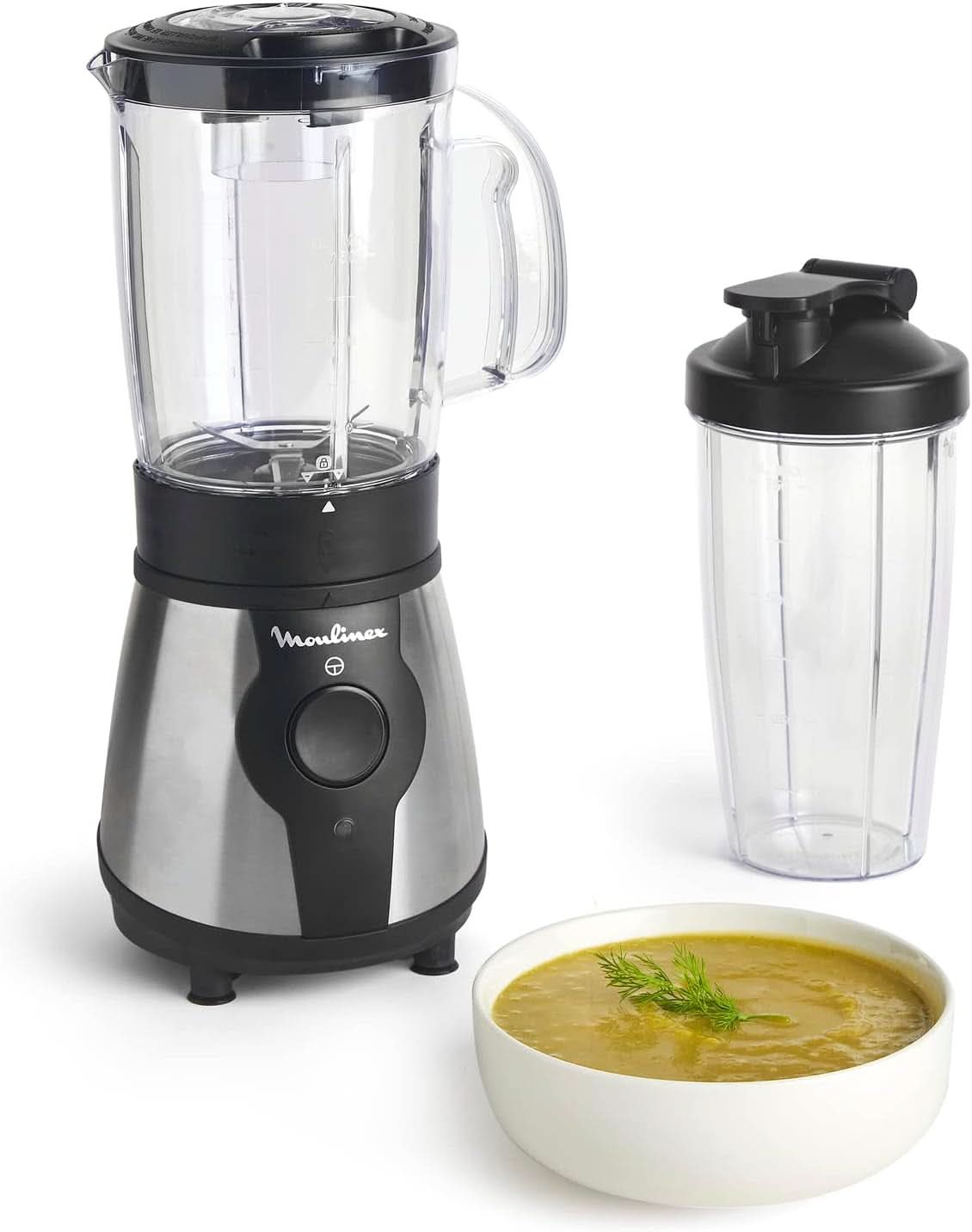 Blend&Go LM1B1D 300W Mixer, Smoothie-Mixer Mit 750 Ml Kunststoffkrug, Inclusive 750 Ml Tragbarer Flasche, 4 Abnehmbaren Klingen, Edelstahlobreflchen Mother and Child Naty Shop