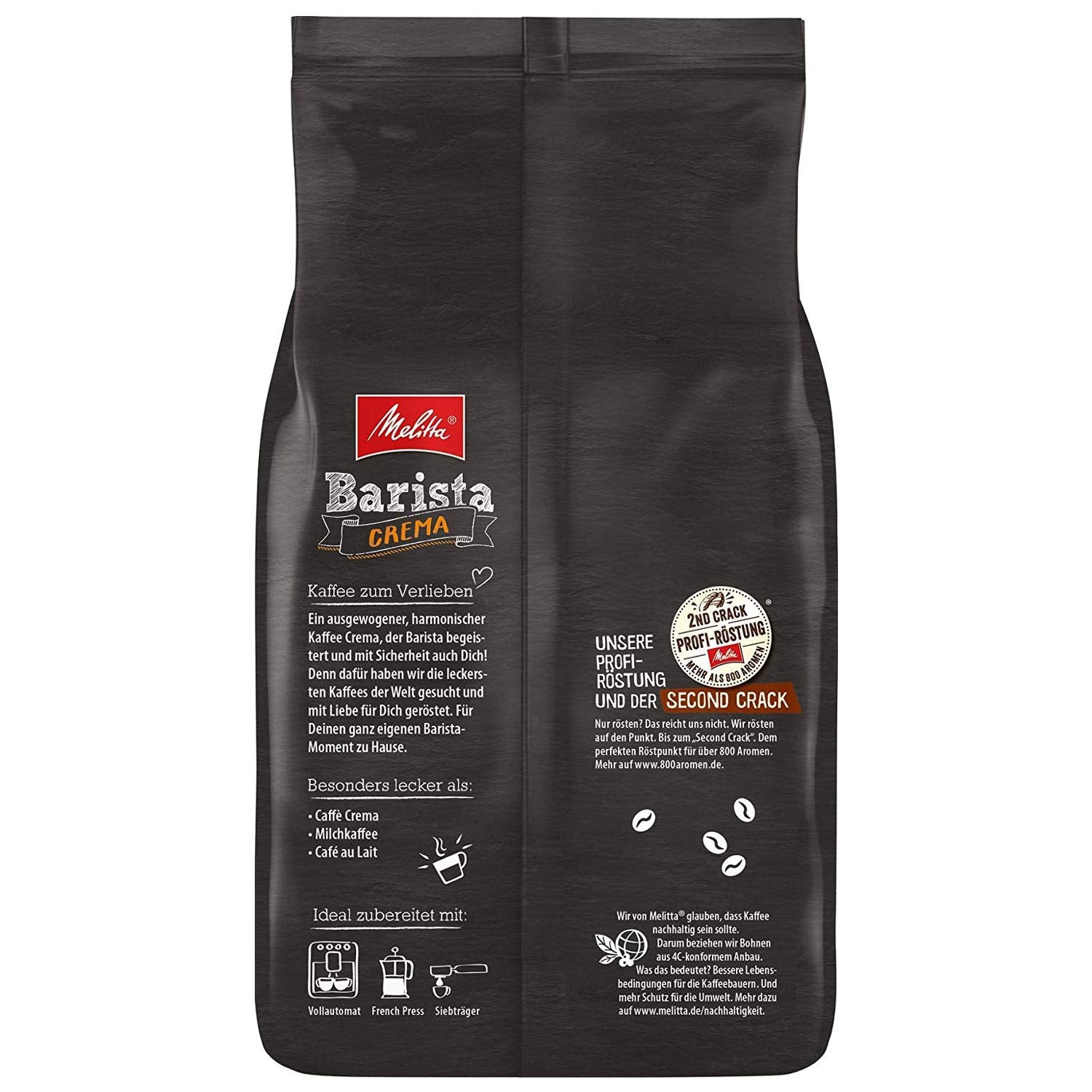 Melitta Barista Crema, Boabe de Cafea Întregi 4x 1000g (4000g) - cafea echilibrată, armonioasă
