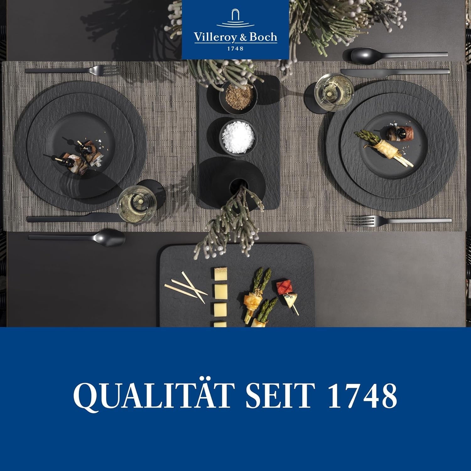 Villeroy & Boch – Manufacture Rock Starter-Set 6 Teilig Schwarz, Spülmaschinenfest, Mikrowellensicher, Geschirr Set Schwarz Matt, Tafelservice, Essgeschirr, Premium Porzellan Tableware Sets Naty Shop