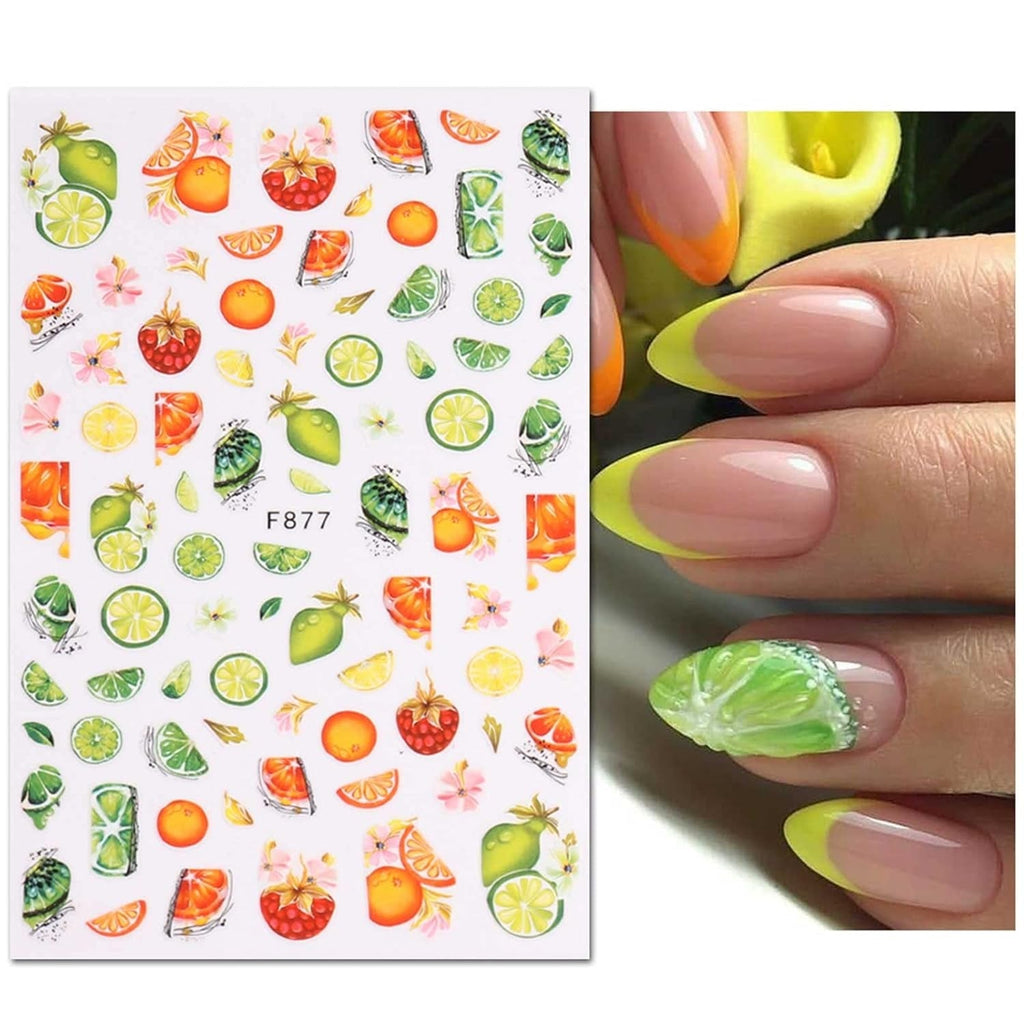 JMEOWIO Nagelsticker Sommer Frucht 9 Blatt Nail Art Sticker Selbstklebend Nagelaufkleber Zitronen Dekoration Nageldesign Zubehör