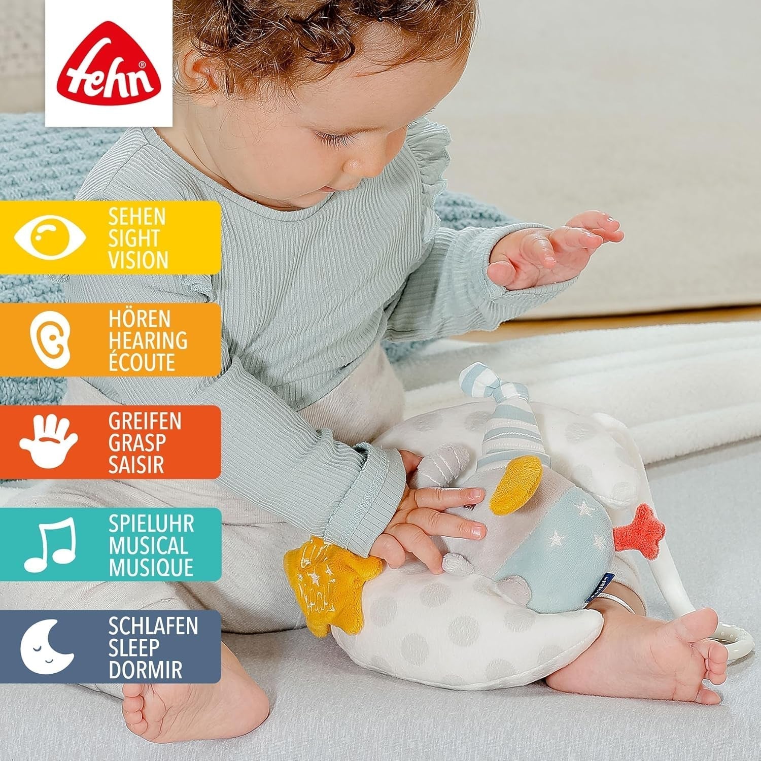 Fehn cutie muzicală copil elefant în lună - broderie "Glow-in-the-dark" cu melodia "The moon has risen" - jucărie de pluș pentru a vă ajuta să adormiți - jucărie pentru copii în mișcare și acasă - de la 0+ luni Jucarii Bebe Naty Shop