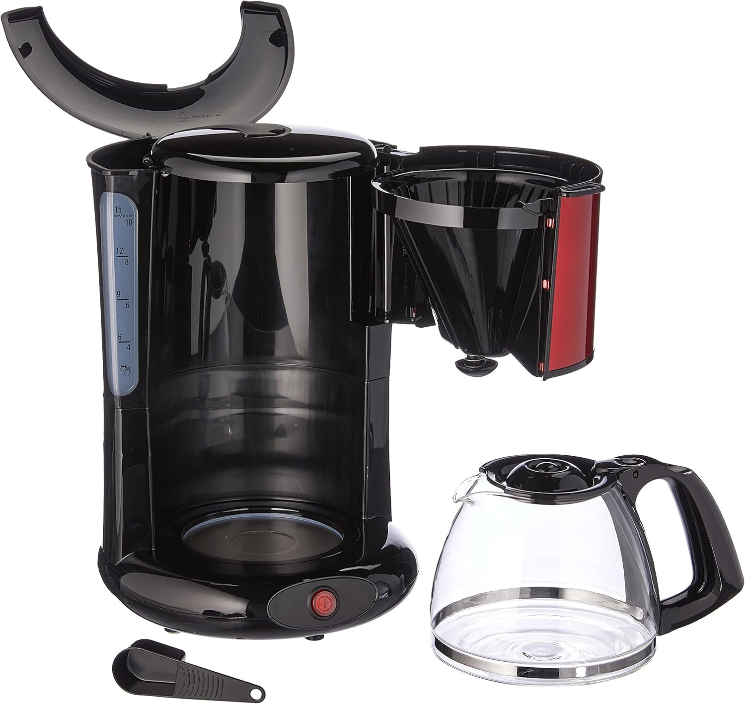 Espressor Subito cu filtru, carafă din sticlă, 10-15 cești, capacitate 1,25 l, funcție de oprire automată, filtru detașabil, indicator nivel apă, oțel inoxidabil, roșu/negru, FG360D