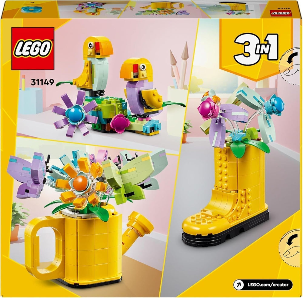 LEGO Creator 3In1 Flower Sprinkler Set, Children's Room Decoration, Build a Sprinkler with a Bouquet of Flowers, Rubber Boots or 2 Toy Birds, Creative Gift for Girls and Boys 8 Years Old 31149 Building Sets Besuche den LEGO-Store