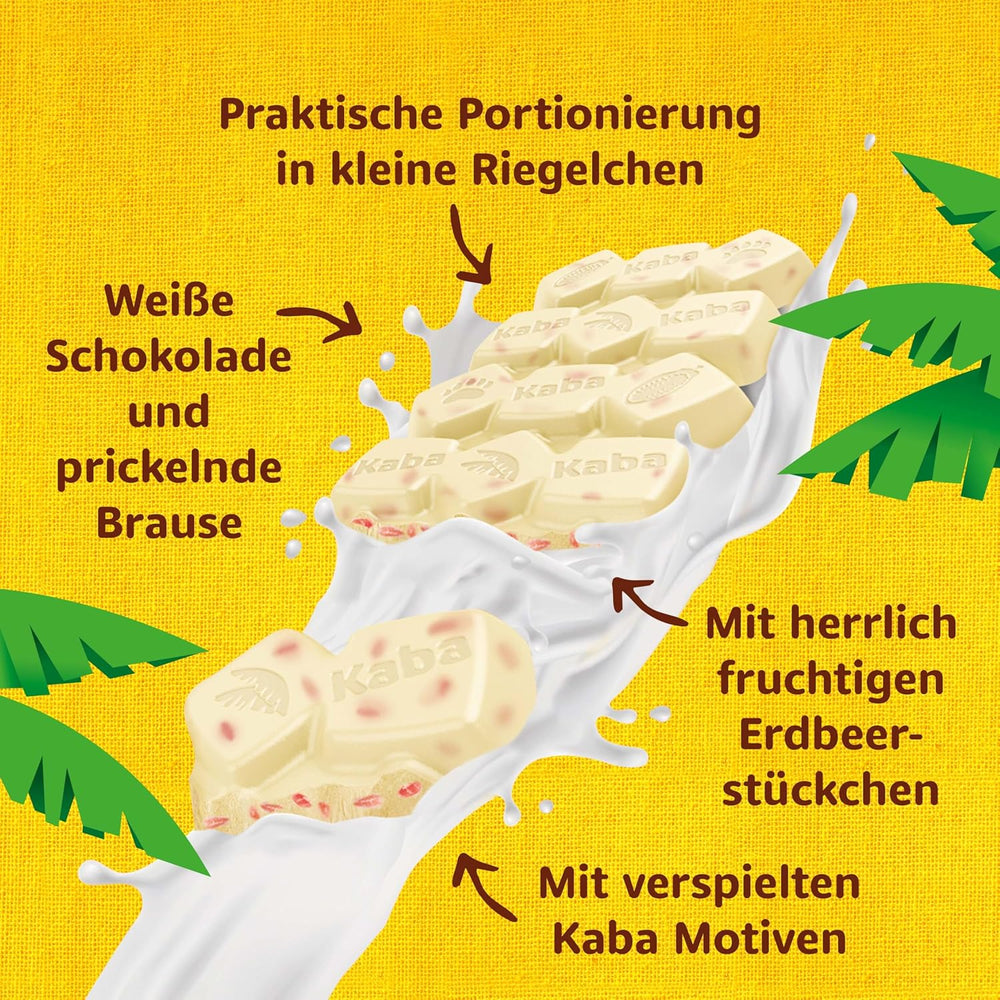 Kaba White Chocolate with Strawberry Flavor and Effervescent Candies, Chocolate Bar, Bar 85g, White Chocolate with Strawberry Fruity Flavor and Effervescent Candies with Kaba Original Flavor (Pack of 3)