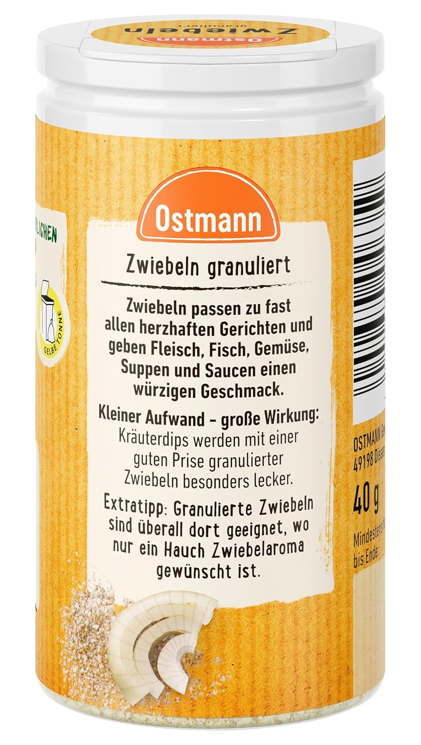 Ostmann Gewürze - Granular Zwiebeln | Zwiebelpulver zum Würzen herzhafter Gerichte | 40 g in recyclebarer Dose