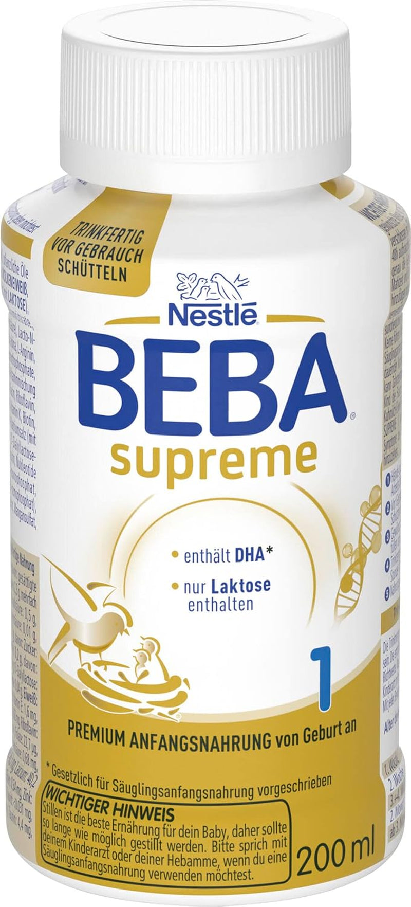 BEBA Nestlé BEBA SUPREME 1 Infant formula: Ready-to-drink bottles with Omega 3, 1 pack (1 x 200 ml)