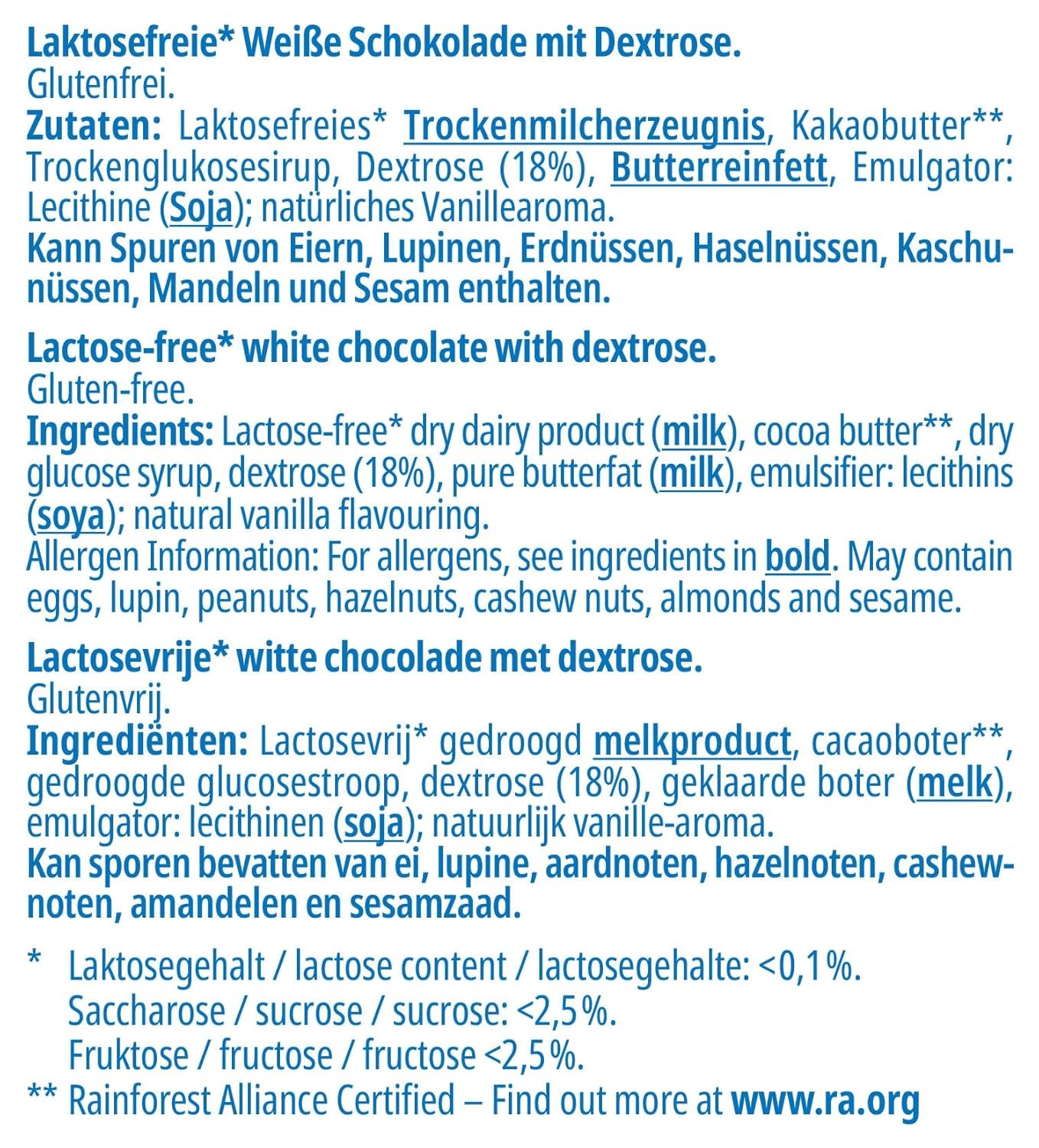 frankonia CHOCOLATE White chocolate with dextrose, lactose-free and gluten-free, 80 g