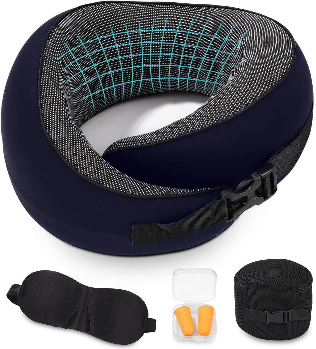 Aeroplane Neck Pillow, pernă de călătorie cu spumă de memorie, pernă pentru gât pentru adulți, pernă de avion reglabilă și lavabilă, pernă de călătorie ergonomică (gri) Perne ortopedice cervicale Naty Shop Marină