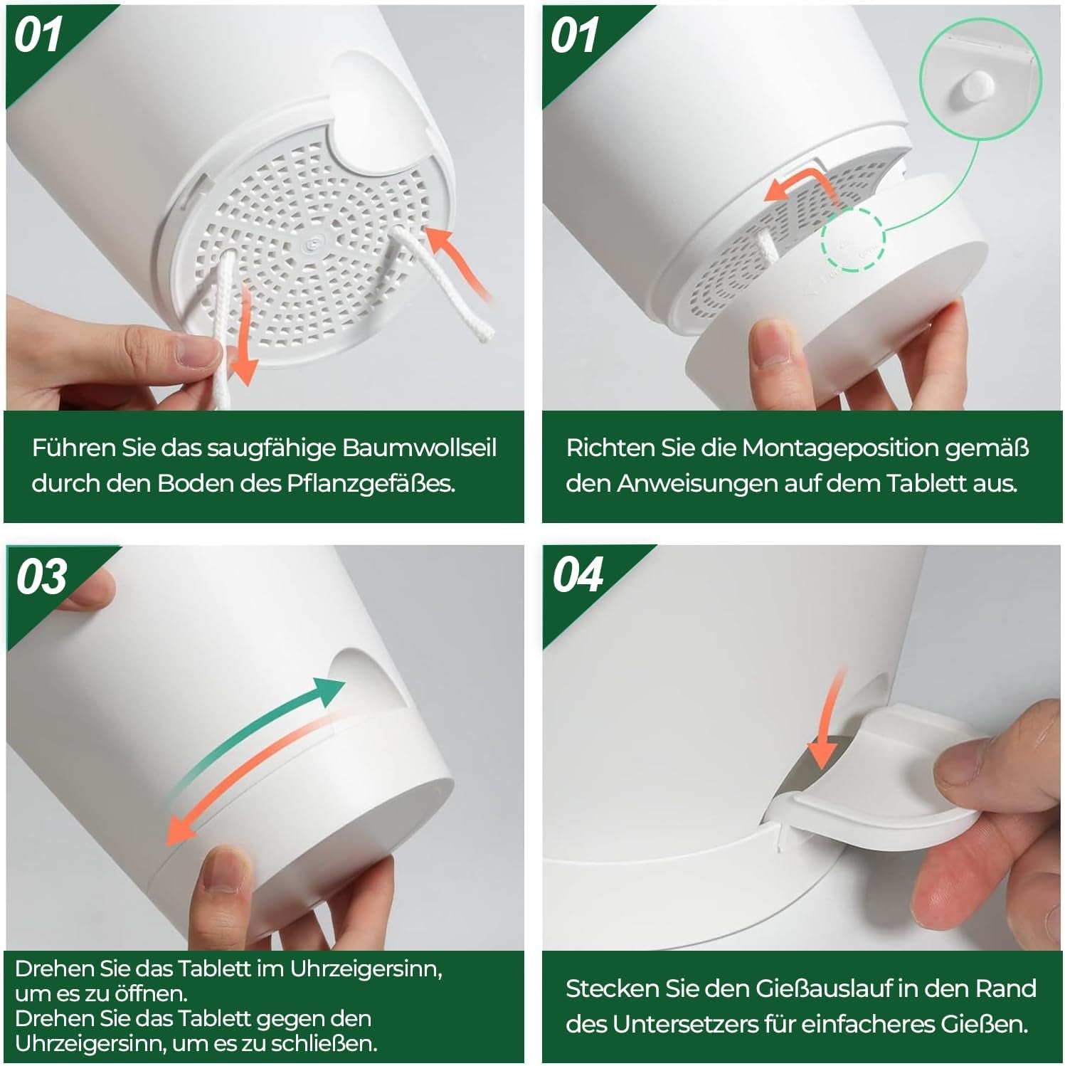 T4U 14cm Plastic Flower Pots with Watering System, Set of 6 Self-Watering Flower Pots and Saucers, Round Pots for Indoor Balcony Garden Plants, Succulents, Cacti, White