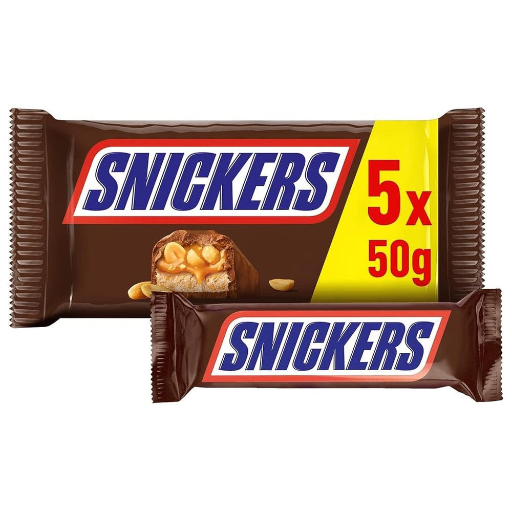 Snickers Chocolate Bar Peanut Caramel 5 Bar Pack | Snack football | (1 x 5 x 50g)