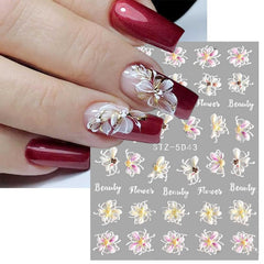 JMEOWIO 3D Nagelsticker Frühling Blume Nail Art Sticker Selbstklebend Nagelaufkleber 5D Stereoskopisch Blumen Dekoration Nageldesign Zubehör 4 Blatt