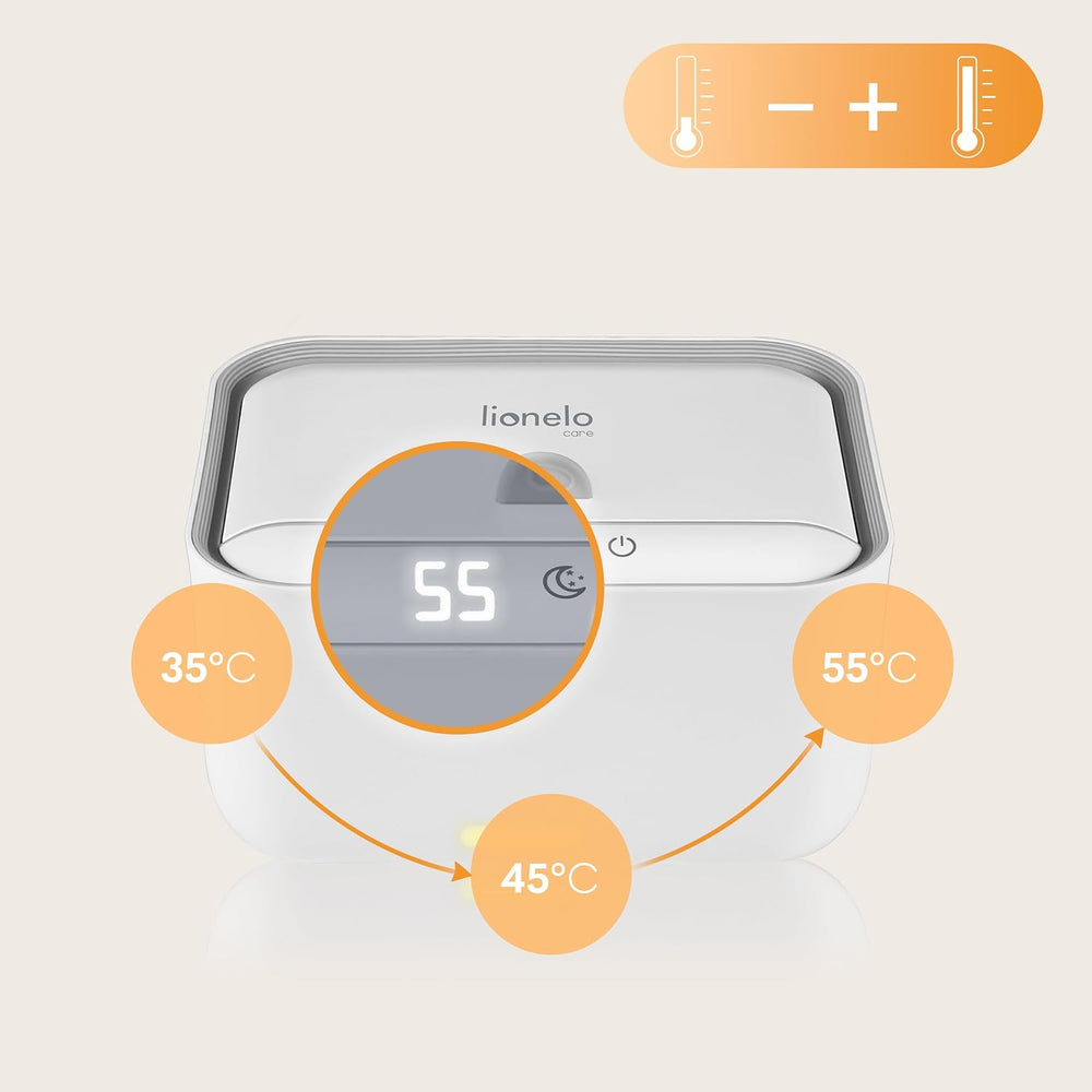 Lionelo BABYBLISS 20W Warmer for wet wipes and small towels, 20W for babies, built-in night light, 3 heat settings, touch panel, keeps the wipes moist