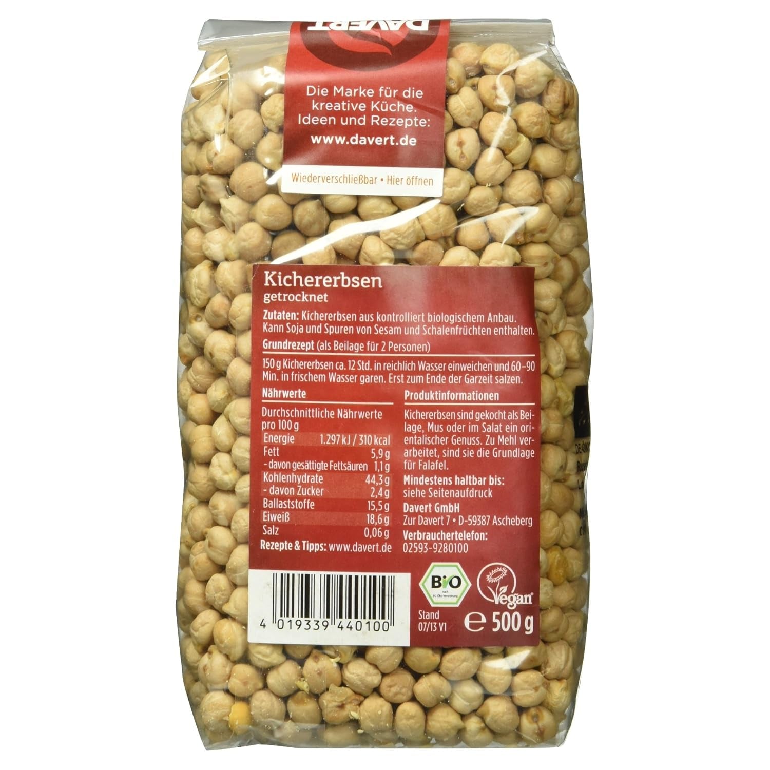 Davert Bio chickpeas, 500 g
