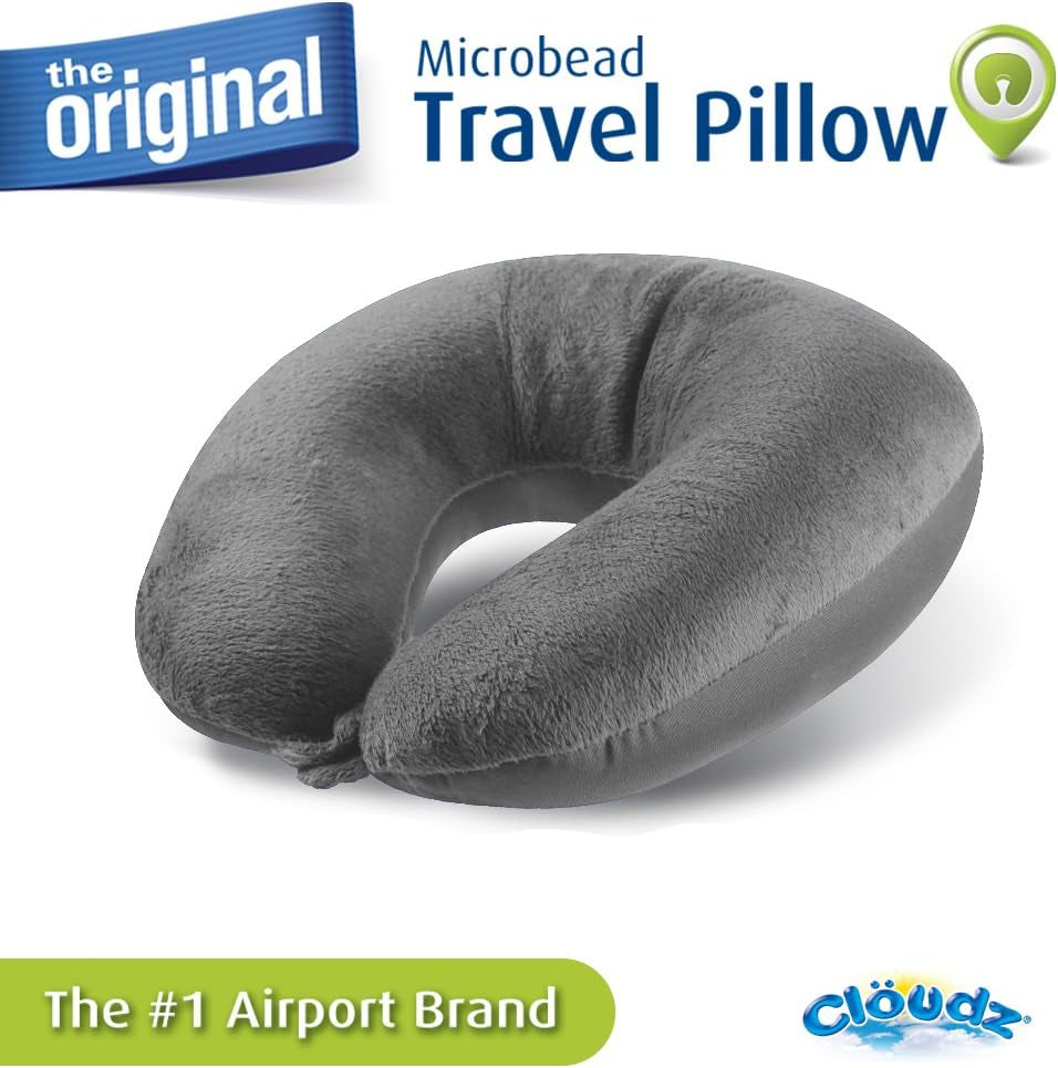 Pernă de călătorie pentru gât Cloudz Microbead, gri Perne calatorie Naty Shop