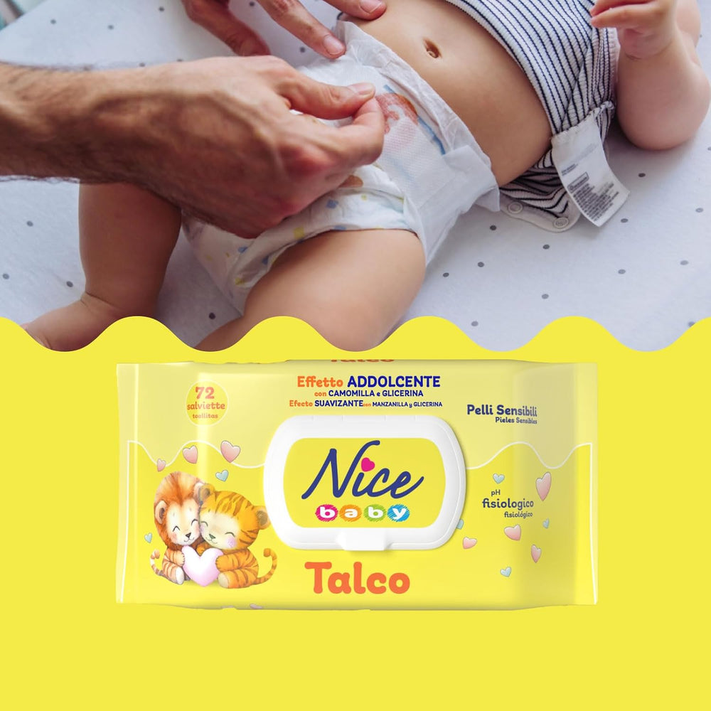 NICE Baby Wet Wipes 72pcs With Lid Talc Scent Natural Materials Gentle Cleaning Baby 1pc