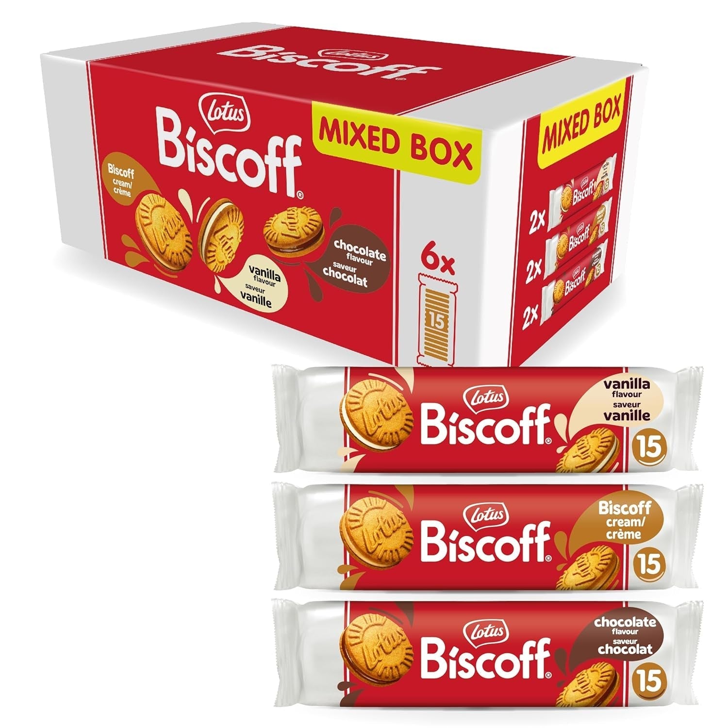 Lotus Biscoff | Pachet Variat de Biscuiți Dubli | 3 Varietăți | 2 Pachete per Varietate | 15 Biscuiți Dubli per Pachet | Ingrediente de Origine Naturală | Fără Coloranți | 6 x 150g | 900g