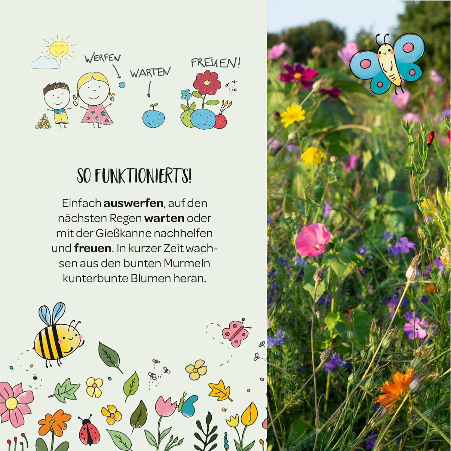 Bunte Blumenmurmeln "Frühlingsgruß" L 10 X5 Kleine Saatkugeln in Einem Tütchen Mit Blumenkorb-Motiv L Geschenk Zu Ostern, Im Frühling, Als Gastgeschenk Oder Als Dankeschön Für Erzieher, Lehrer