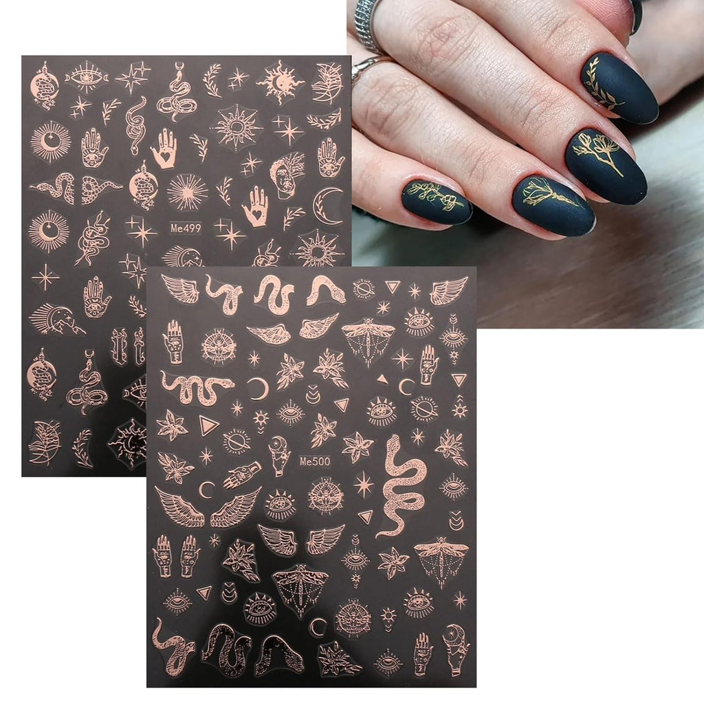 JMEOWIO Nagelsticker Mond Stern 10 Blatt Nail Art Sticker Selbstklebend Nagelaufkleber Roségold Dekoration Nageldesign Zubehör