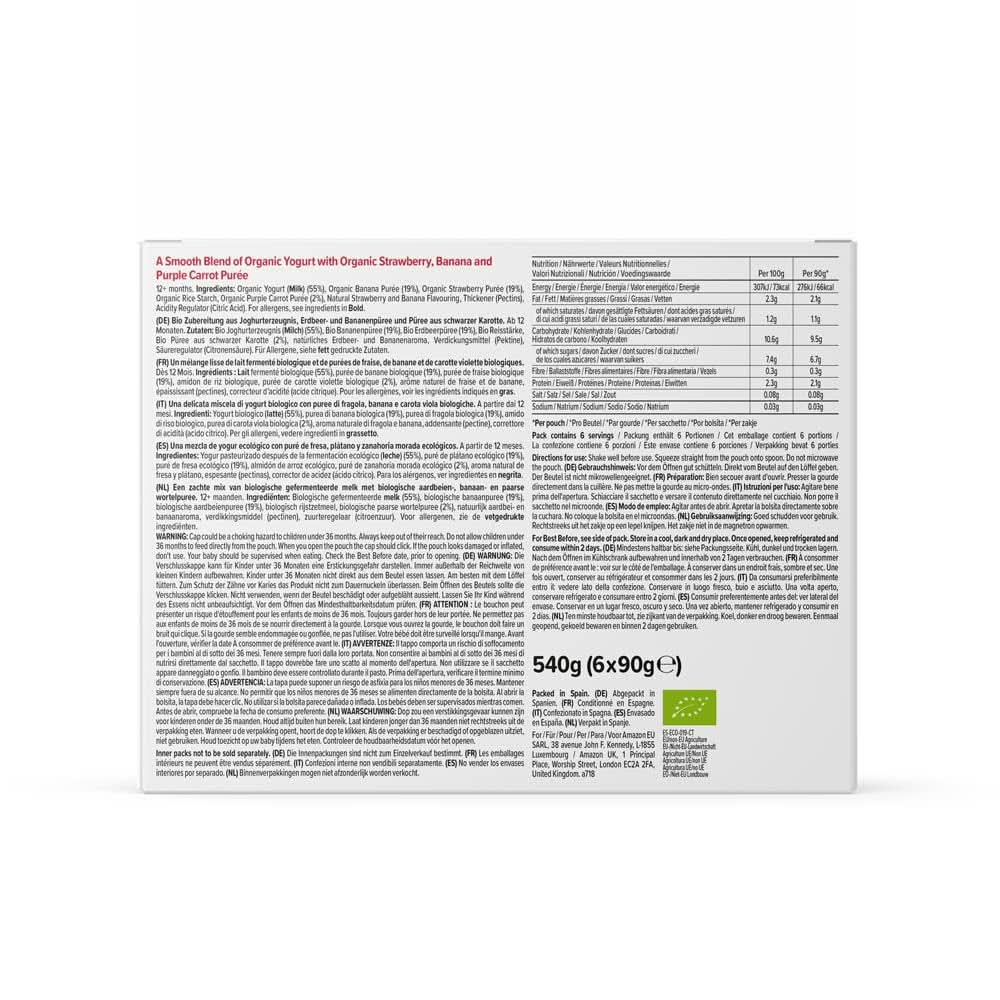 Mama Bear Organic yogurt, strawberry, banana and yogurt preparation, vegetarian, 90 grams (pack of 6) Mother and Child Naty Shop