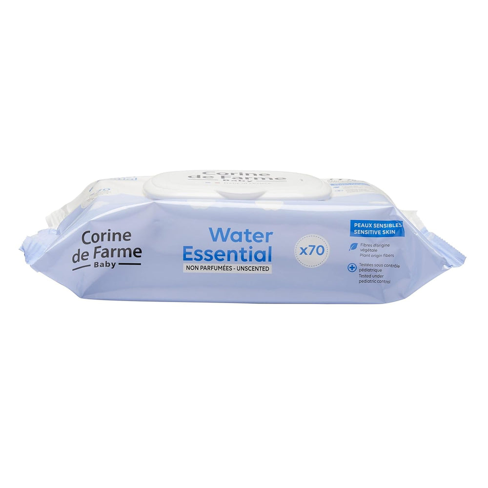 Change Water Essential Baby Wipes x70 - Plant Fiber Toiletry - 99% Ultra Purified Water - Hygiene From Birth - Resealable Lid