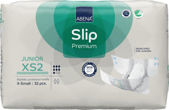 Premium Junior Slip Diapers, Eco-labelled, Enhanced Leak Protection, Safe & Comfortable Baby Diapers - Size 7/XS2, Waist Circumference 40-60cm, Ages 5-15 Years, 1 x 32 Pack