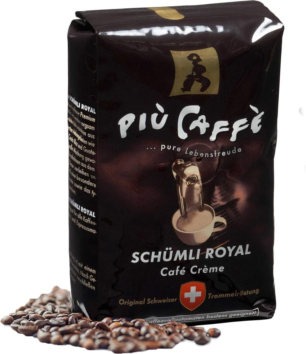 Café Crème Kaffeebohnen, würzig, kräftig, intensiv und gehaltvoll, Arabica und Robusta, Schweizer Trommelröstung, ganze Bohnen für Vollautomaten Schümli Royal 1 kg