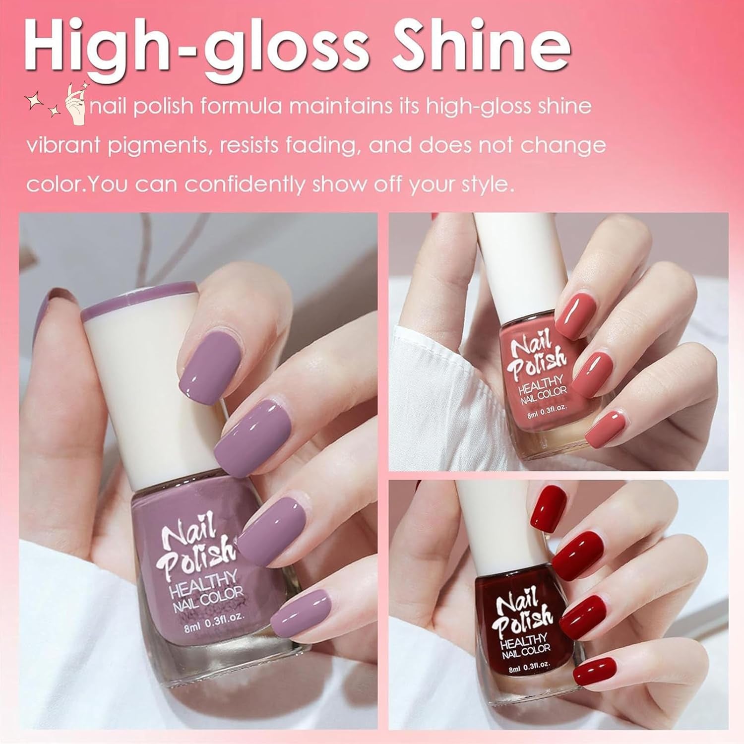 6 Piece Nail Polish Set - Quick Dry Long Lasting Bright Red Nail Polish - Non-Toxic Water Based Nail Polish for DIY Salons Manicure Gift (Colored A)