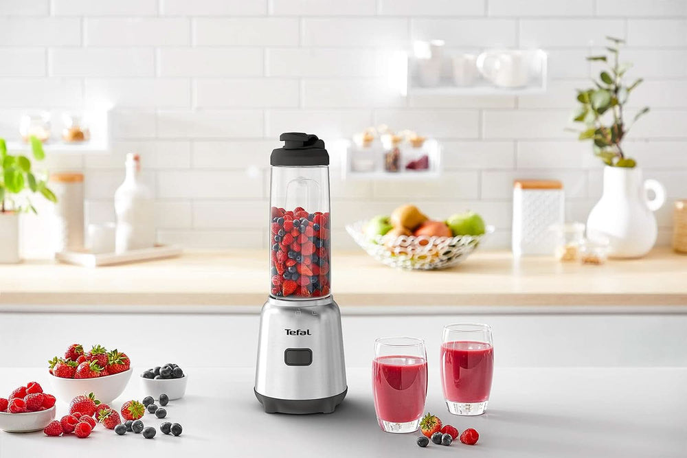 Tefal BL15FD Mix Und Move Mini-Standmixer, 300 Watt, 2 Flaschen To-Go in Premium Tritan, Kompaktes Design, Einfach Zu Reinigen, Abnehmbare Klingen, Einknopfbedienung, Silber/Grau Mama si Copilul Naty Shop