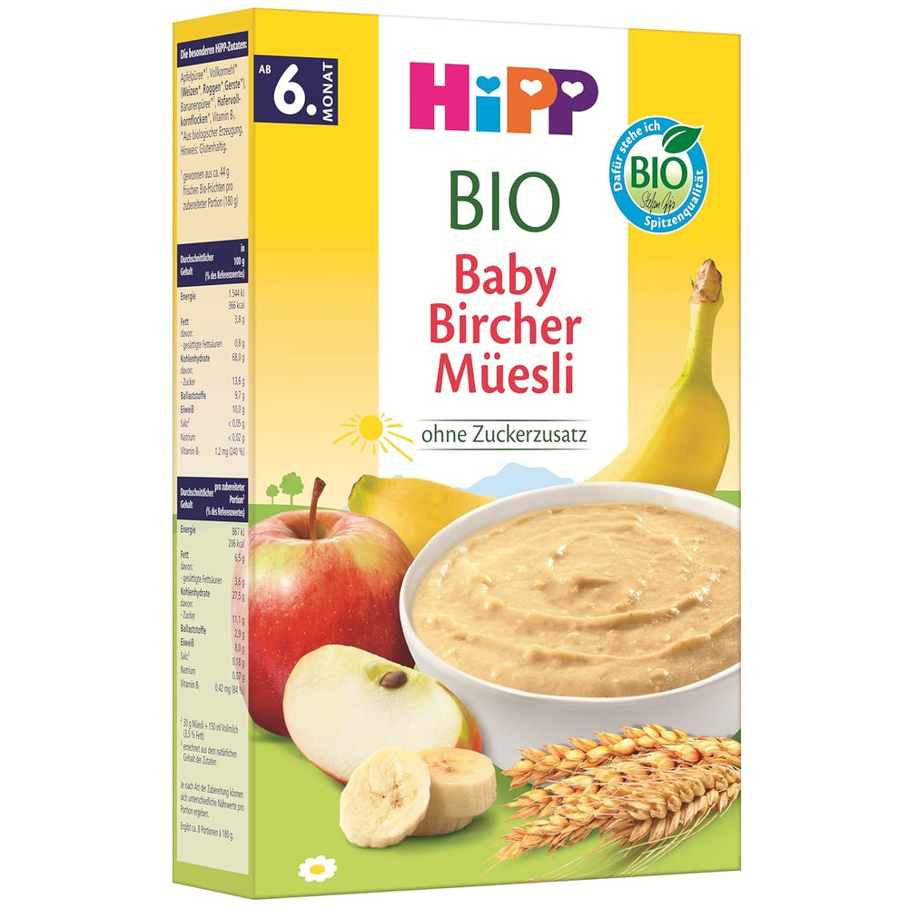 HiPP Muesli Bircher for organic babies (8 x 250g), from 6 months, no added sugar, extra soft cereal flakes - easily digestible breakfast of the best organic quality