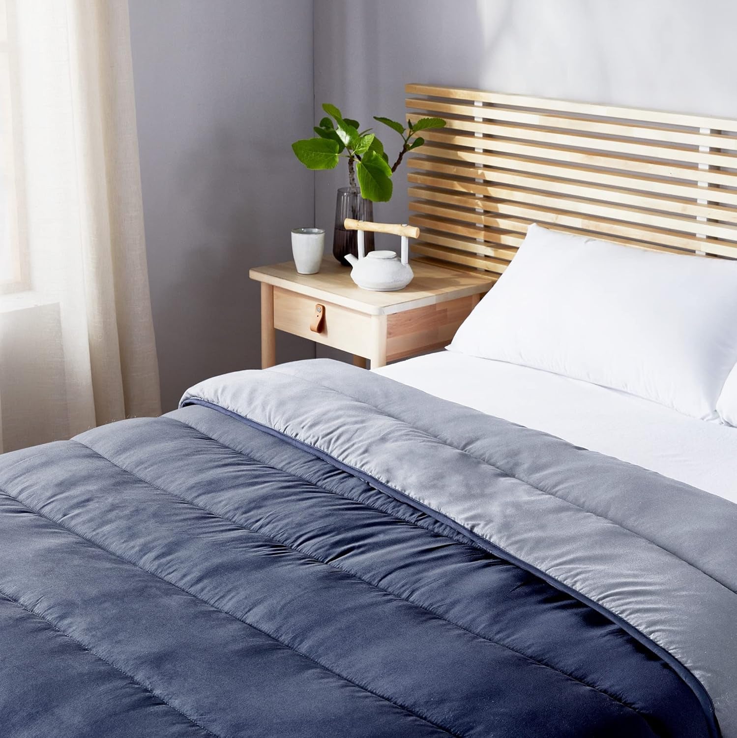 Pikolin Home - Reversible duvet 300 G - Nordic two-tone filling - For bed 90 - comfortable, warm, breathable, navy blue, 135 X 200 cm Duvets and quilts Naty Shop