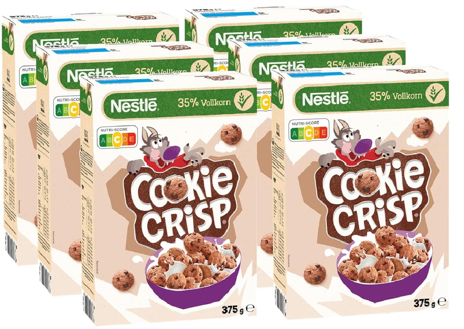 Cookie Crisp, cereale integrale sub formă de biscuiți pentru micul dejun al copiilor, pachet de 6 x 375 grame Cereale Naty Shop Set 6 x 375 grame