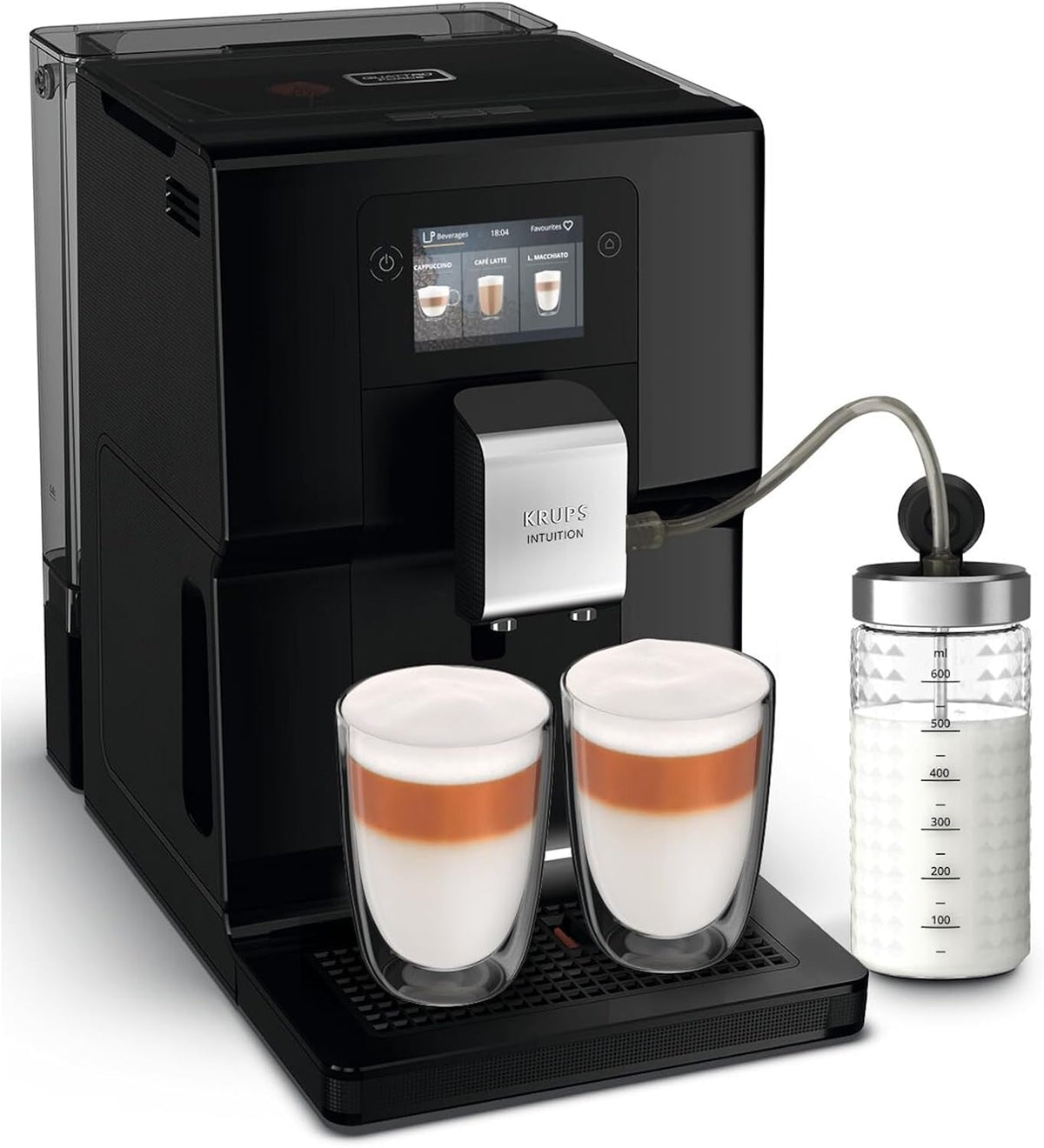 Espressor complet automat Krups Intuition Preference cu funcționare similară cu cea a unui smartphone, ecran tactil color de 3,5", tehnologie Smart Slide, sistem de iluminare intuitiv, 11 băuturi, recipient pentru lapte, EA873810