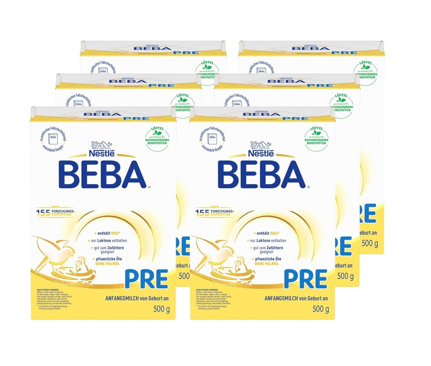 BEBA PRE Initial milk from birth, baby food with DHA, lactose only, without palm oil, pack 3 (3 x 800 g) Naty Shop PRE, set 6 x 500 grams 6 x 500 grams