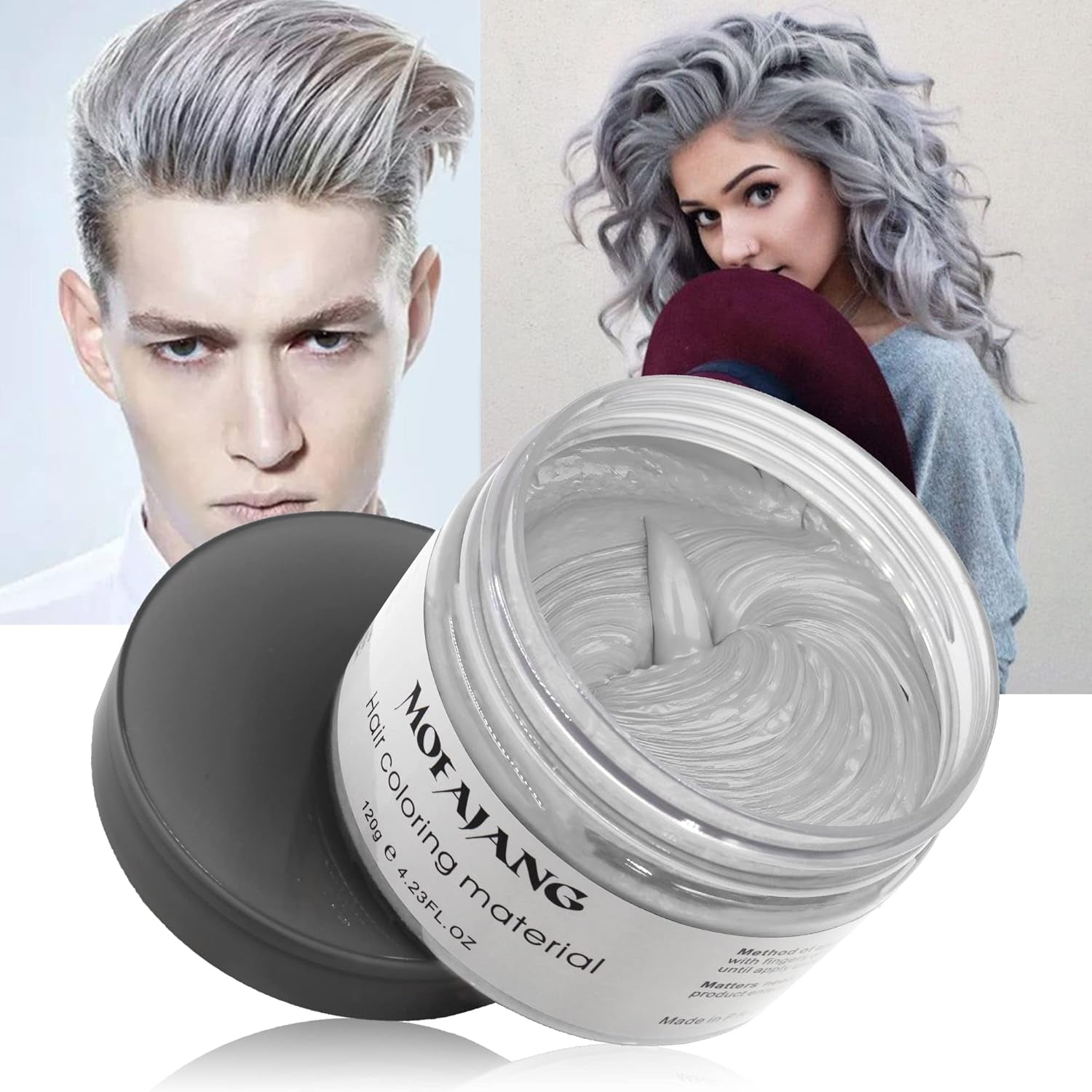 Culoare temporară a părului, Styling Hair Tone pentru bărbați femei, Pomadă pentru coafură naturală, Ceară pentru vopsirea părului pentru petreceri, Cosplay și Halloween, 4.23 oz (Silver Grey) Vopsea pentru par Naty Shop 2 Gri argintiu