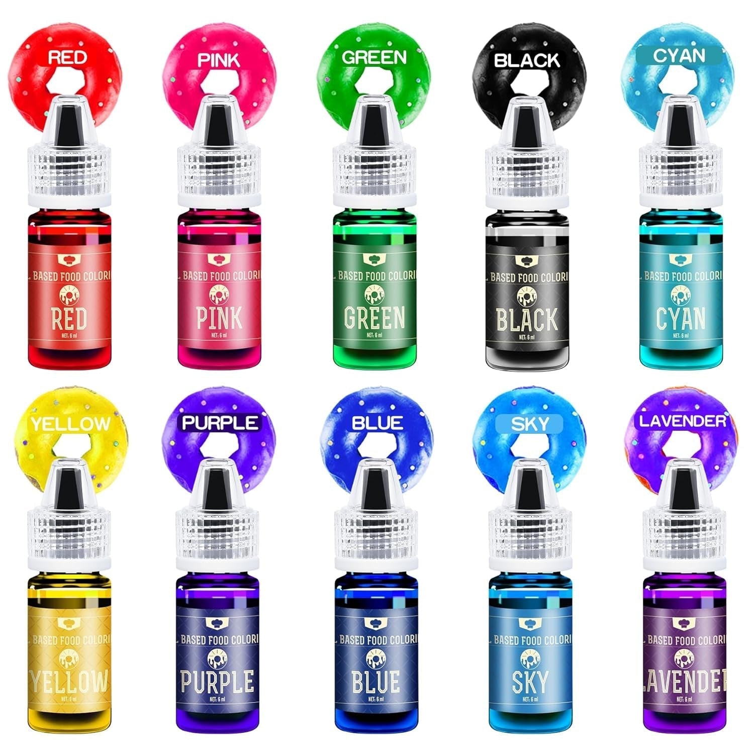 Colorant alimentar liposolubil pentru ciocolată - 10 culori coloranți alimentari pe bază de ulei pentru fondant, copt, prăjituri, fursecuri - colorant alimentar lichid fără aromă pentru unt de cacao, prăjituri, cremă de unt - 6 ml fiecare