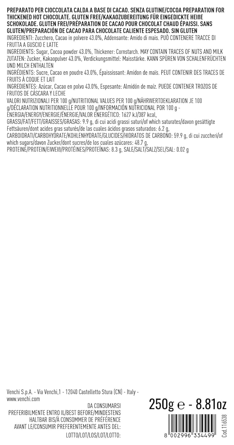 Venchi - Hot chocolate mix - Cocoa powder, 250 grams - Gluten free Naty Shop