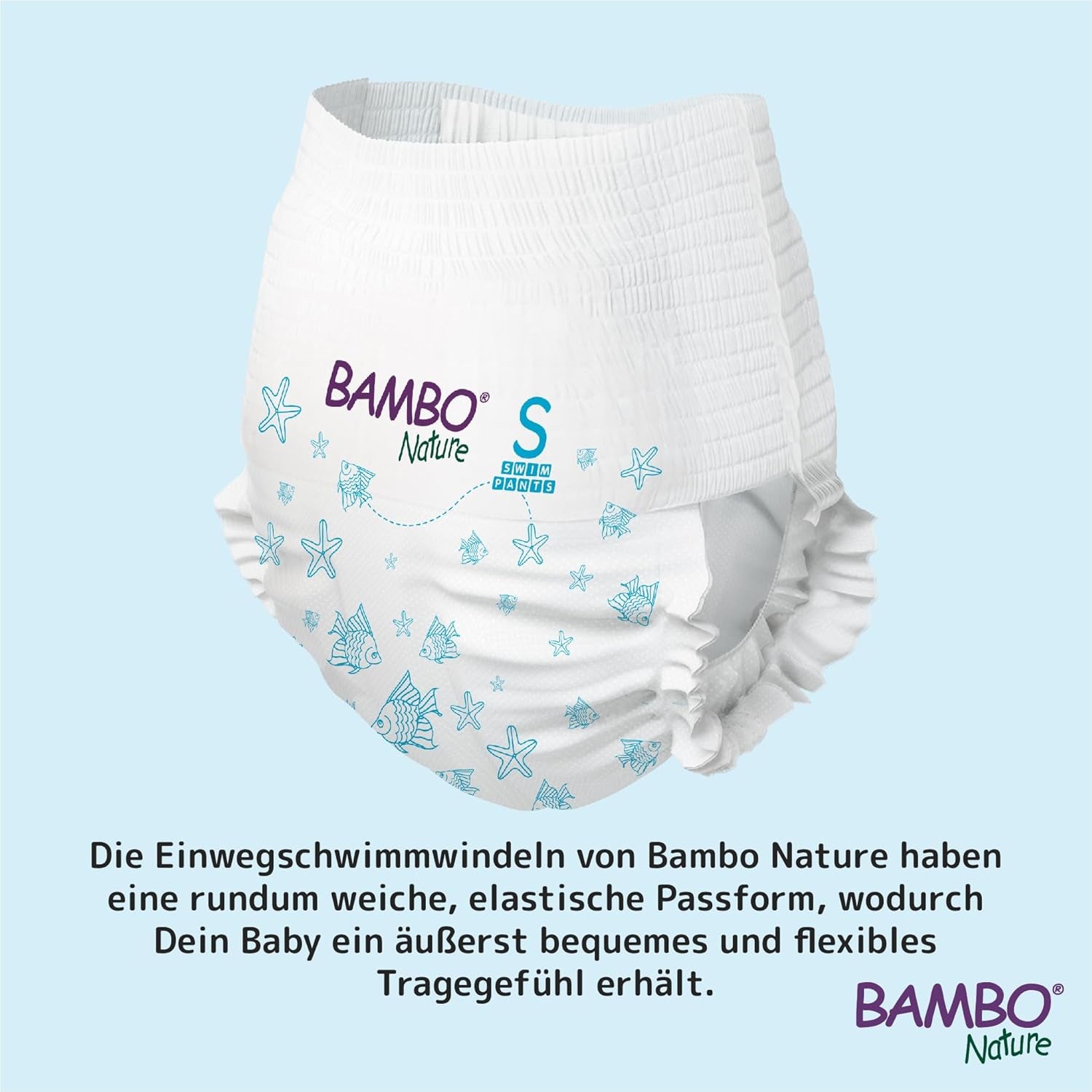 Bambo Nature Baby Swim Diapers, Size S (7-12kg), 12 Diapers | Secure Fit Disposable Swim Diapers | Waterproof comfort during water play