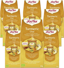 Yogi Tea - Kurkuma Chai, ceai ayurvedic organic cu mirodenii, fără cofeină, amestec de curcuma, scorțișoară și ghimbir, ceai Yogi vrac, pachet de 8 x 90 g (720 g), ideal ca cadou