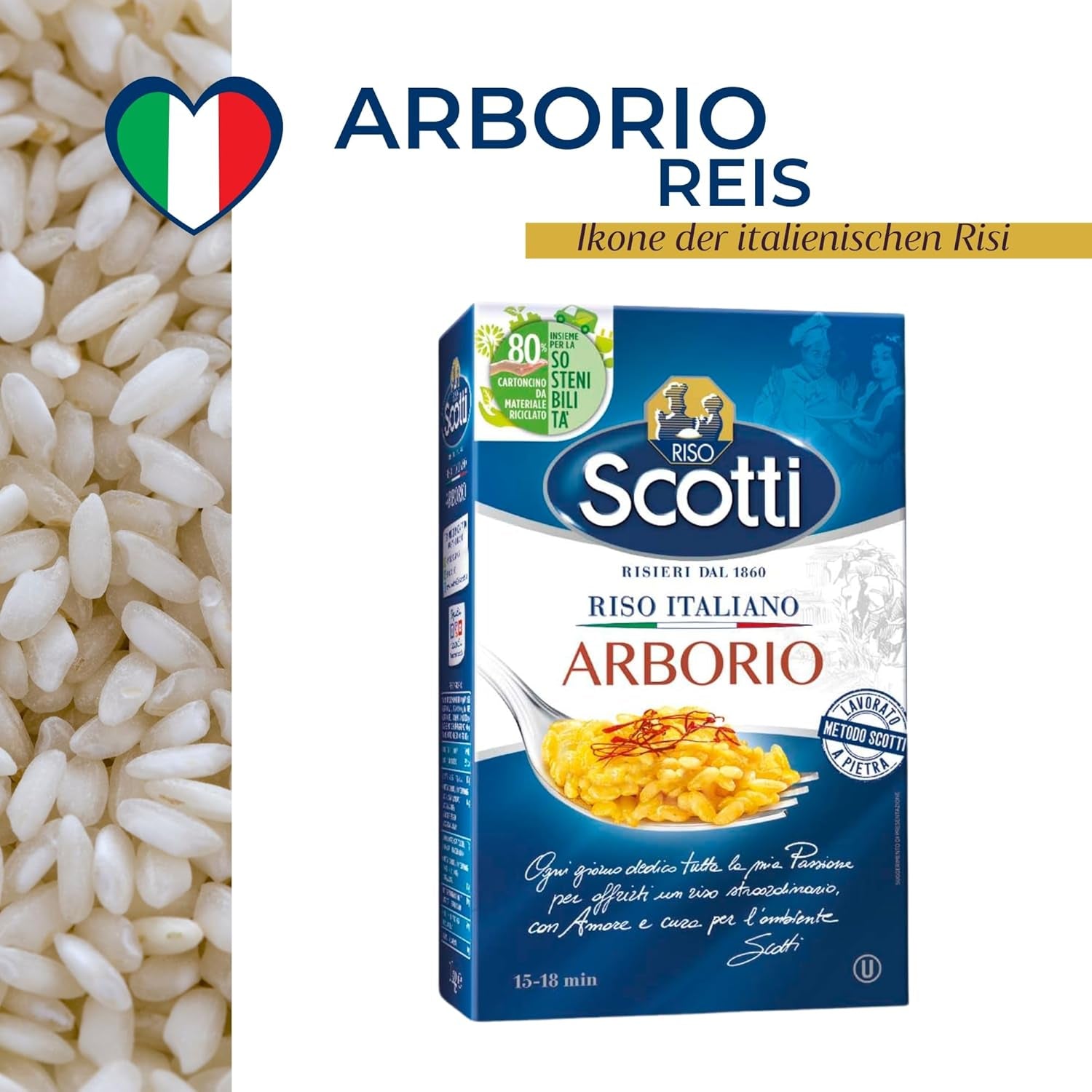Arborio rice, extra fine rice for risotto, rice from Italy, cooking time 15-18 minutes, 1 kg