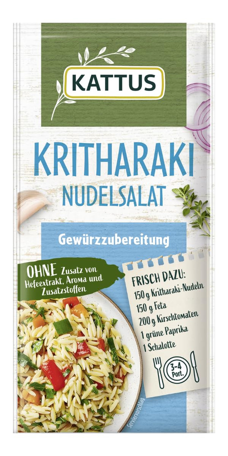 - Kritharaki-Nudelsalat Gewürzzubereitung | Seasoning for 3-4 Portions | Ohne Zusatz von Fefeextrakt, Aroma und Zusatzstoffen | 12 g in Bag