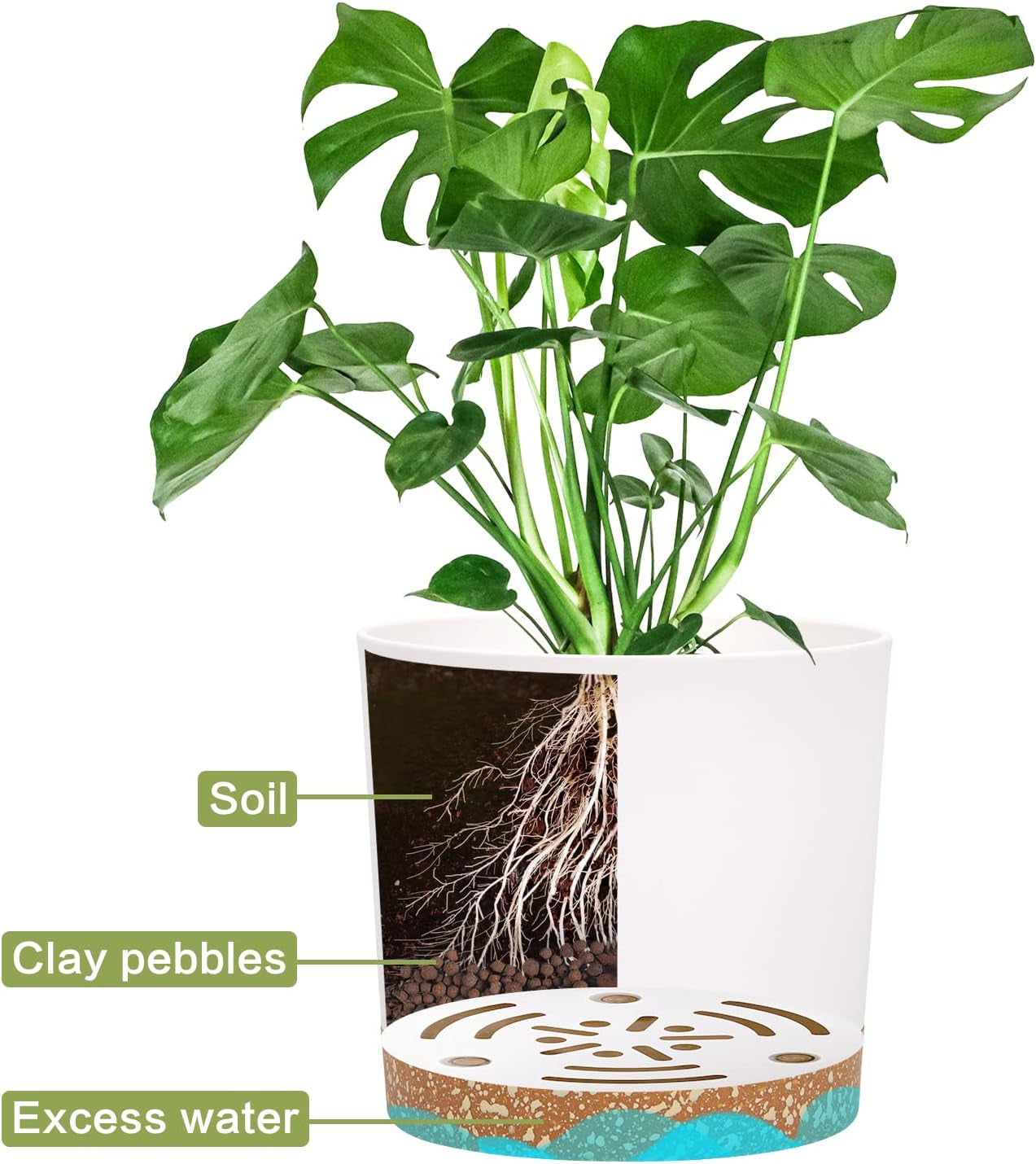 12.7cm Set of 2 Flower Pots, Indoor Plant Pots with Drainage Holes and Removable Base, Modern Decorative Saucers for Outdoor Garden Planters (White 12.7cm)