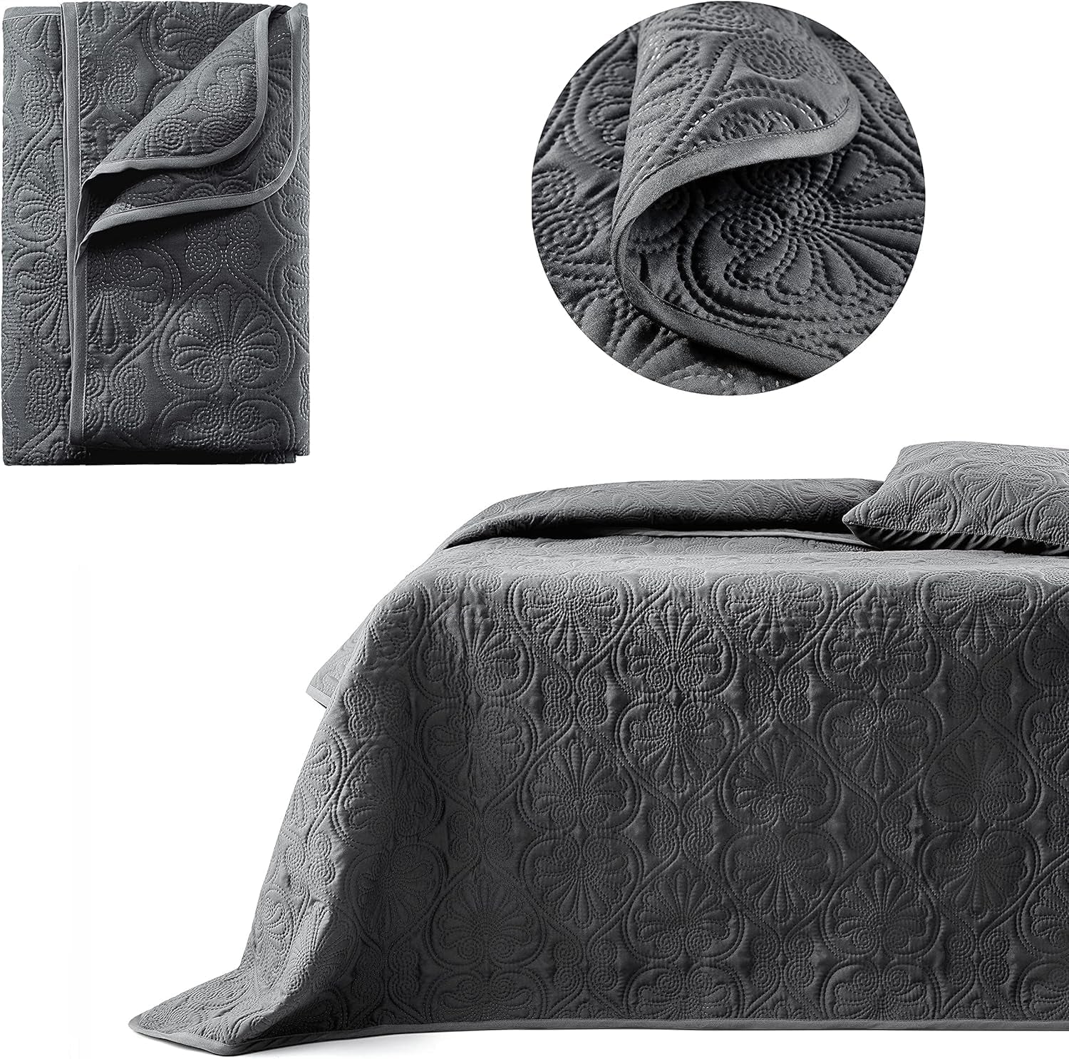 ROOM99 Leila Elegant bedspread in cream 240 X 260 Cm Versatile bedspread as a bedspread or sofa Throw blanket for bed and sofa Blanket style Ideal as a bedspread Beds and Blankets Besuche den ROOM99-Store Dark gray 240X260